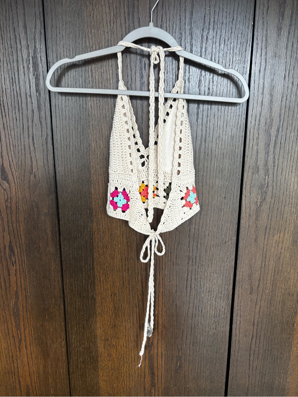 Crocheted Cream Tie-Back Flower Power Top